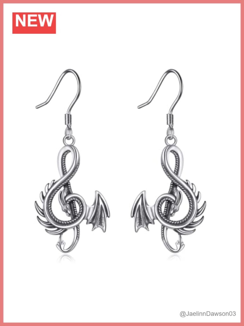 925 Sterling Silver Dragon Dangle Earrings Vintage Drop Gift